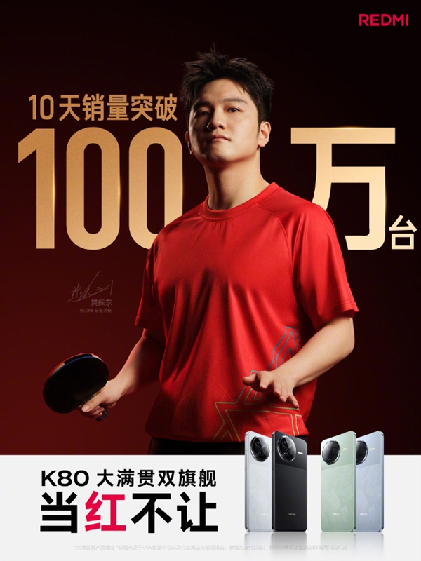 REDMI K80系列10天销量突破100万台！刷新K系列最快破百万纪录