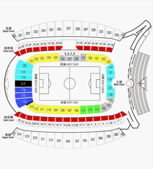 仍可购买门票座位主要分布在球场前排及龙门后方。 网上截图